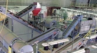 Inside a recycling plant.